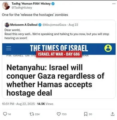 Documented social media post with permanent archive. Perma.cc: https://perma.cc/86MK-DBZC. Categories: dehumanization,  hostage_rhetoric,  mockery