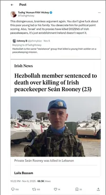 Documented social media post with permanent archive. Perma.cc: https://perma.cc/8442-4CJQ. Categories: antisemitic_tropes,  bad_faith_arguments,  decontextualization,  disinformation,  false_equivalence,  hizbullah,  israel_apartheid_slander